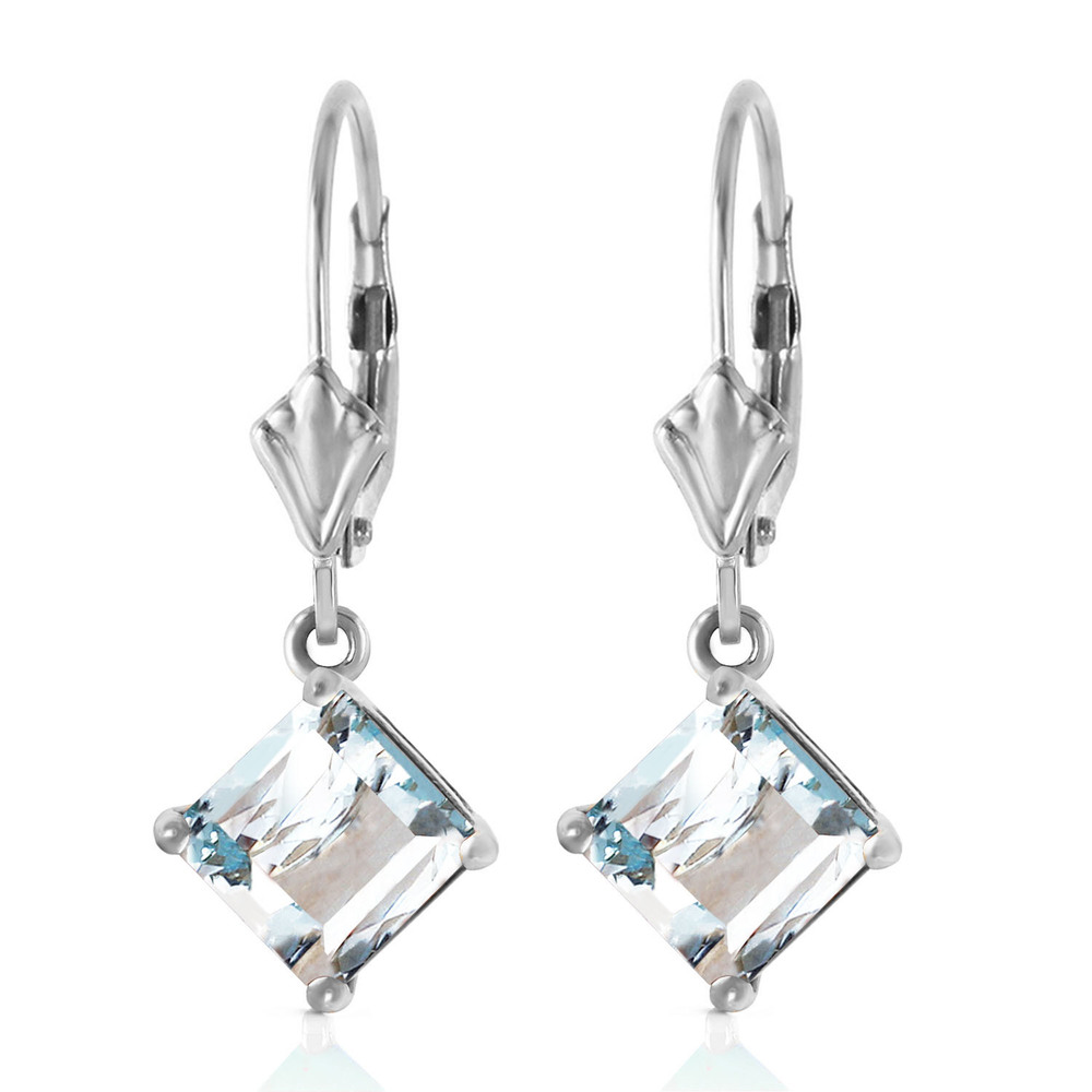14K. GOLD LEVERBACK EARRING WITH NATURAL AQUAMARINES (White Gold)